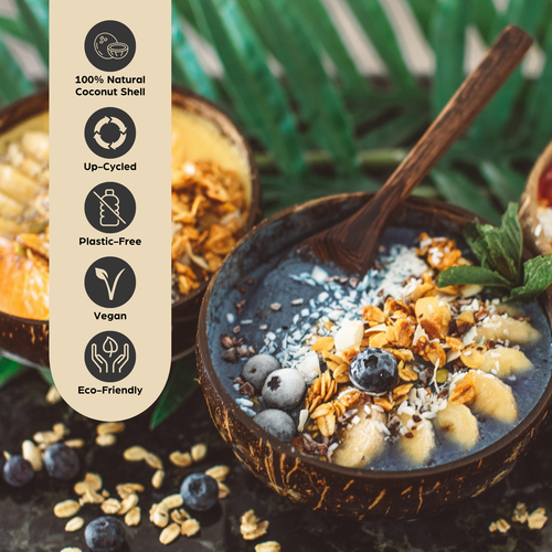 Coconut Bowls and Wooden Spoons Set of 4 - Picture 3 of 9