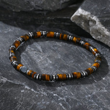 Tiger Eye Hematite Beads Healing Protection Strength Luck Attract Men's Bracelet