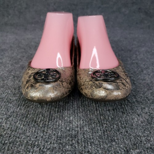 Tory Burch Ballet Flats Womens Size 8 Gold Textured Heidi Scrunch Leather Shoes - Picture 2 of 17