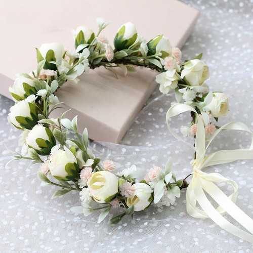 Flower Headband Garland Fake Rose Bridal Wedding Headwear Bridesmaid Tiara - Picture 7 of 17