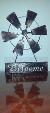 Metal "Welcome" Windmill Hanging Sign Black And Silver 10" tall 7" wide