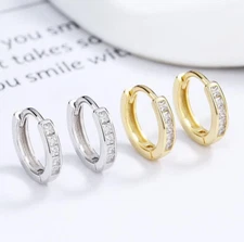 Women 925 Sterling Silver Plated Square CZ Round Huggie Hoop Earrings 16mm PE28