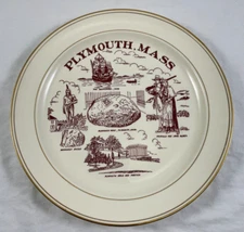 Plymouth Massachusetts Souvenir Landmark Plate 9.25” Mayflower Rock Massasoit