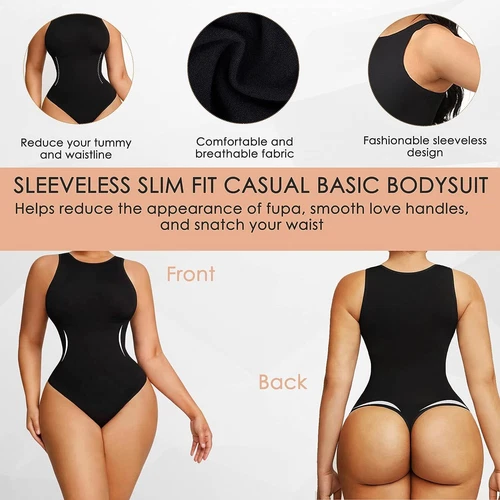 Bodysuit for Women Tummy Control Racerback Top Body Sculpting Shaper High Neck - Picture 4 of 16