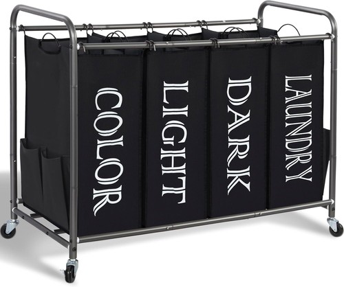 Eco-Friendly 4-Section Laundry Sorter with Removable Bags & Lockable Wheels - 第 3/10 張圖片