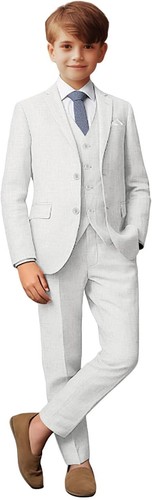 Boys' Suits Slim Fit Linen Suit Casual 3Pcs Suits for Boys Summer Beach Outfits - Picture 33 of 37