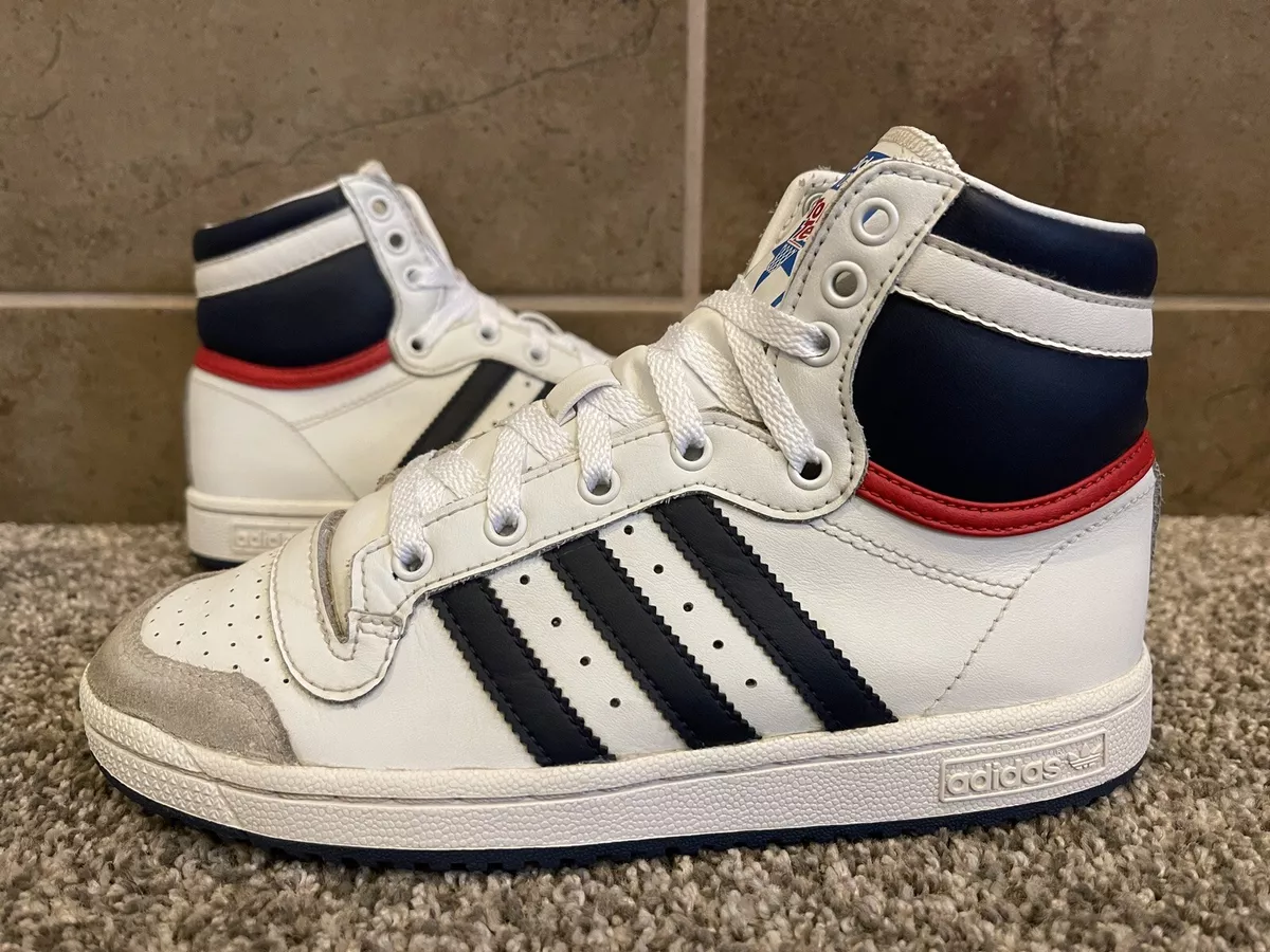 ADIDAS D74481 Top Ten 10 White Blue red Hi Top Sneakers Youth Kids Size 4 EU 36