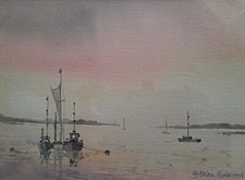 GILLIAN BURROWS 'EVENING LIGHTS' WATERCOLOUR 1988