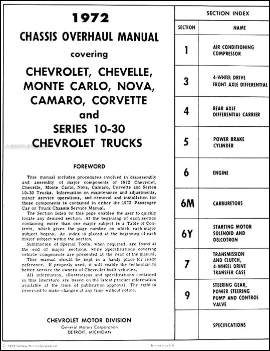 1972 Chevy Overhaul Shop Ручная Коробка Двигателя Трансмиссии Карбюратор и т.д. Автомобиль Грузовик - Изображение 2 из 2