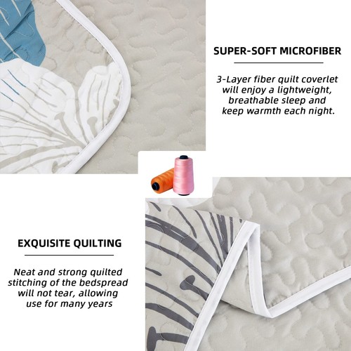 DJY 3 Pieces Quilt Set California King Blue Floral Pattern Quilt Coverlet Ele... - Bild 5 von 7