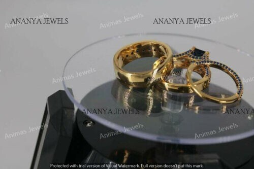 His & Her Trio Wedding Ring Set 4.00Ct Simulated Sapphire 14K Yellow Gold Plated - Picture 3 of 9