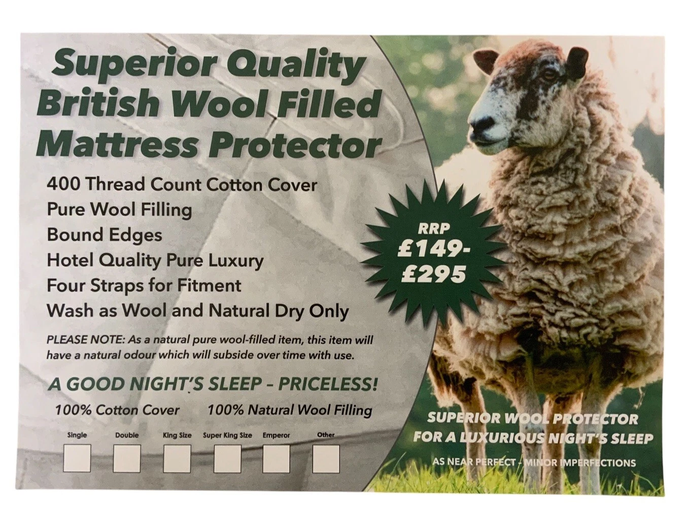 ULTIMATE LUXURY MATTRESS PROTECTOR BY V SPRING / SOMNUS KING WOOL 400 T/C
Opens in a new window or t