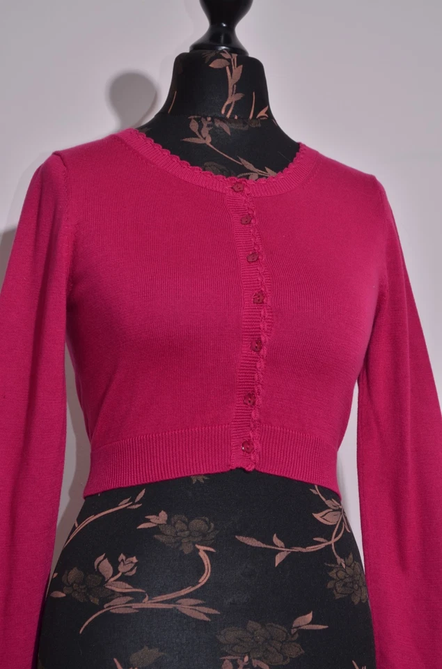 GANT Women’s Cropped Cardigan Sweater Long Sleeve Fuchsia Cotton Wool Knit Sz S - Image 2 of 4