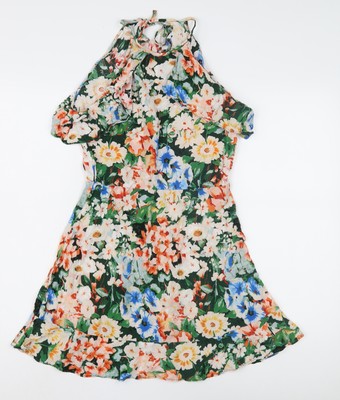 Zara Basic Neckholder Kleid Damen Mehrfarbig Blumen