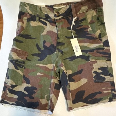 Gilded Intent Women s Camouflage Cargo Shorts, Canvas Cotton, Size S, Mid Rise
