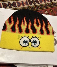 SpongeBob SquarePants Yellow Flame Fire Beanie Hat with Embroidered Eyes Patch