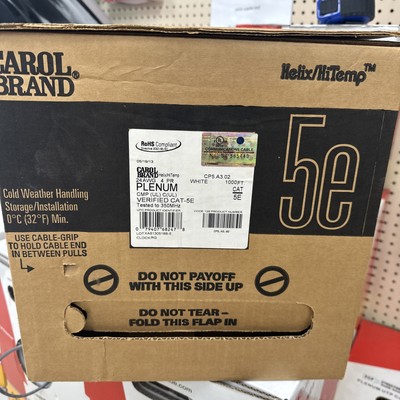 Carol Brand cat 5E Plenum ethernet cable 1000 foot box white