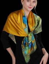 100 Silk 41" large Square satin Scarf Women Shawl Wrap yellow green blue MY173