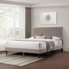 Queen Size Upholstered Platform Bed Frame with Horizontal Channel Tufted Headboard