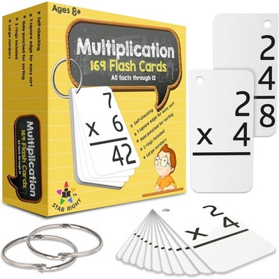 Multiplication Flash Cards - 169 Hole-Punched Math Study Multiplication Cards...