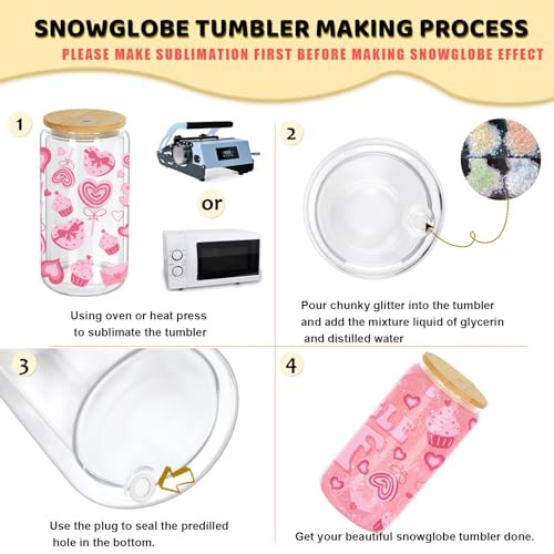 16 Oz Snow Globe Tumbler, 4 Pack Pre-Drilled Sublimation Glass Cup For Glitter - Picture 4 of 7