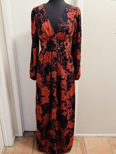 boohoo Tall Floral Print Button Through Plunge Maxi Dress Navy Size 14