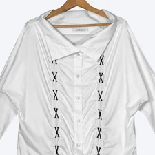 Nostra Santissima Made in Italy Cotton Women M Large Collar Lace Up Blouse Artsy