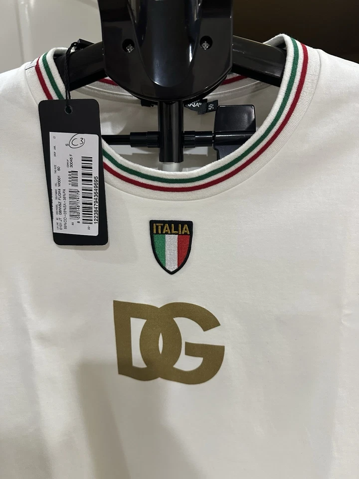 DOLCE & GABBANA DG логотип Италии флаг Sz 50 EU/большой США белая футболка с Ярлыками $595 🔥 - Изображение 2 из 4