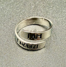 I Am Enough Ring Silver Tone Metal Stamped Inspirational Jewelry Gift Adjustable