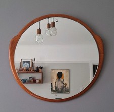Vintage Mid Century Retro 60s 70s Teak Wood Round Wall Mirror
