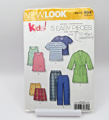 New Look 6847 Kids' UNISEX Loungewear Pajamas Robe Sz 3-8 UNCUT Sewing Pattern