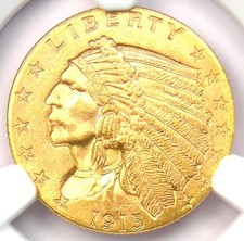 1915 Indian Gold Quarter Eagle $2.50 Coin - NGC MS64+ Plus Grade - $3,350 Value