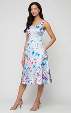 Alex Evenings Blue Lilac Multi Floral Sleeveless A-Line Midi Dress Size 6 $179