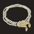 SIGNED ✨ Miriam Haskell ✨ Baroque Pearl 3 Strand Gold Leaf Choker Bib Necklace