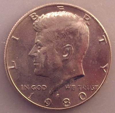 1980-D Denver Uncirculated Copper-Nickel Clad Copper Strike Half Dollar Coin!