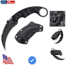 Fixed Blade Knife, D2 Steel Blade, G10 Handle, Tactical EDC, Double Edged, Cl...
