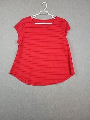 Apt.9 Red Sheer Striped Rayon SS Casual Basic Blouse Women's Plus 1X Stretch 