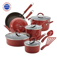 Porcelain Enamel Cookware Set 12 Piece Rachael Ray Cranberry Red 16339 Cucina