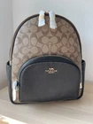 Coach Court Backpack Signature Canvas Khaki Black Pebble Leather NWT
