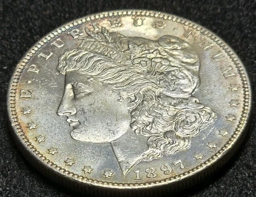 1897-P Morgan Silver Dollar.  Above Avg. Strike, Lustrous And Frosty, Rim Toning