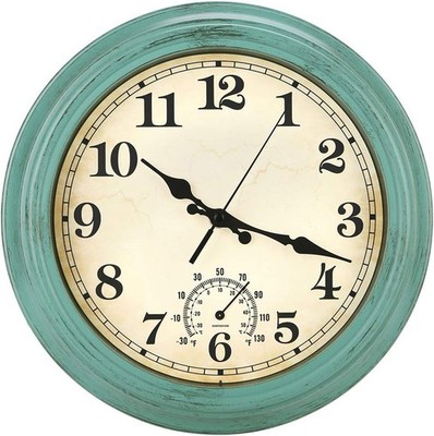 12in Retro Waterproof Wall Clock Thermometer 1 Pack