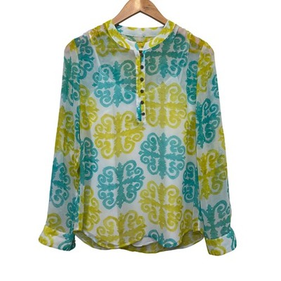 Milly Banana Republic Blouse 2 Sheer Cami Medallion Print Roll Tab Sleeve Beachy
