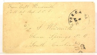 1860s CONFEDERATE CIVIL WAR STAMPLESS SOLDIER DUE COVER 1st SOUTH CAROLINA VOL