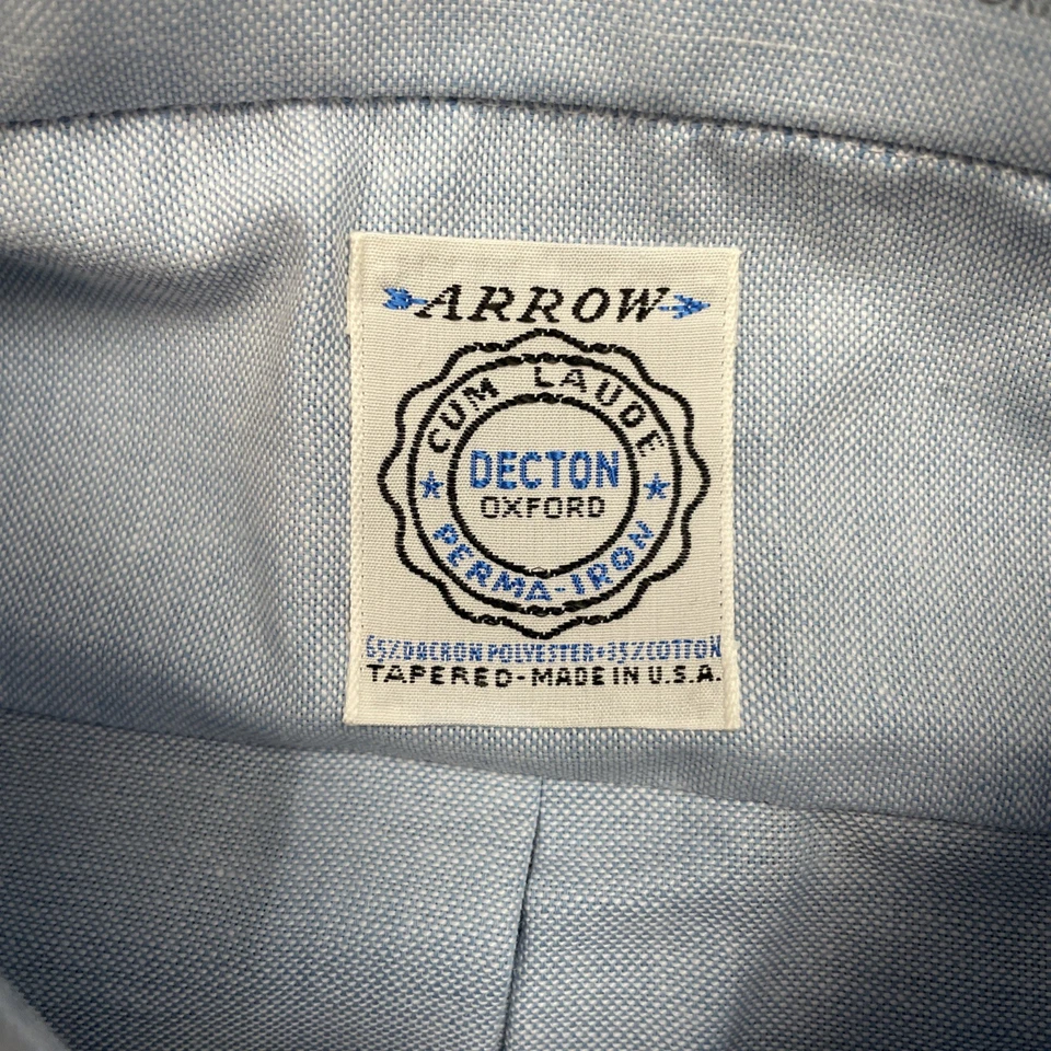 Camisa Oxford Arrow Decton Vintage Años 90 Para Hombre 17 34 Algodón Hecha en EE. UU. Clásica Azul Foto 3 de 4