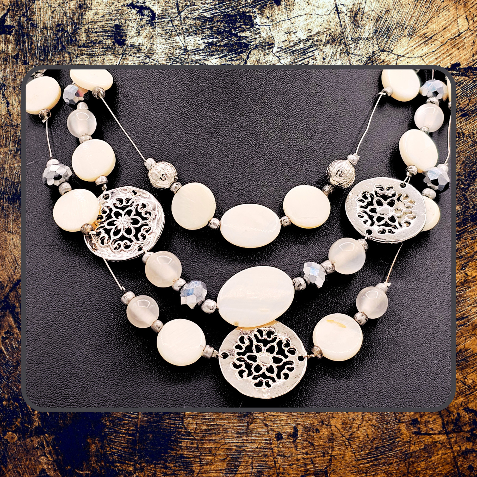 Multi Strand Shell Beaded Statement Necklace Silv… - image 10