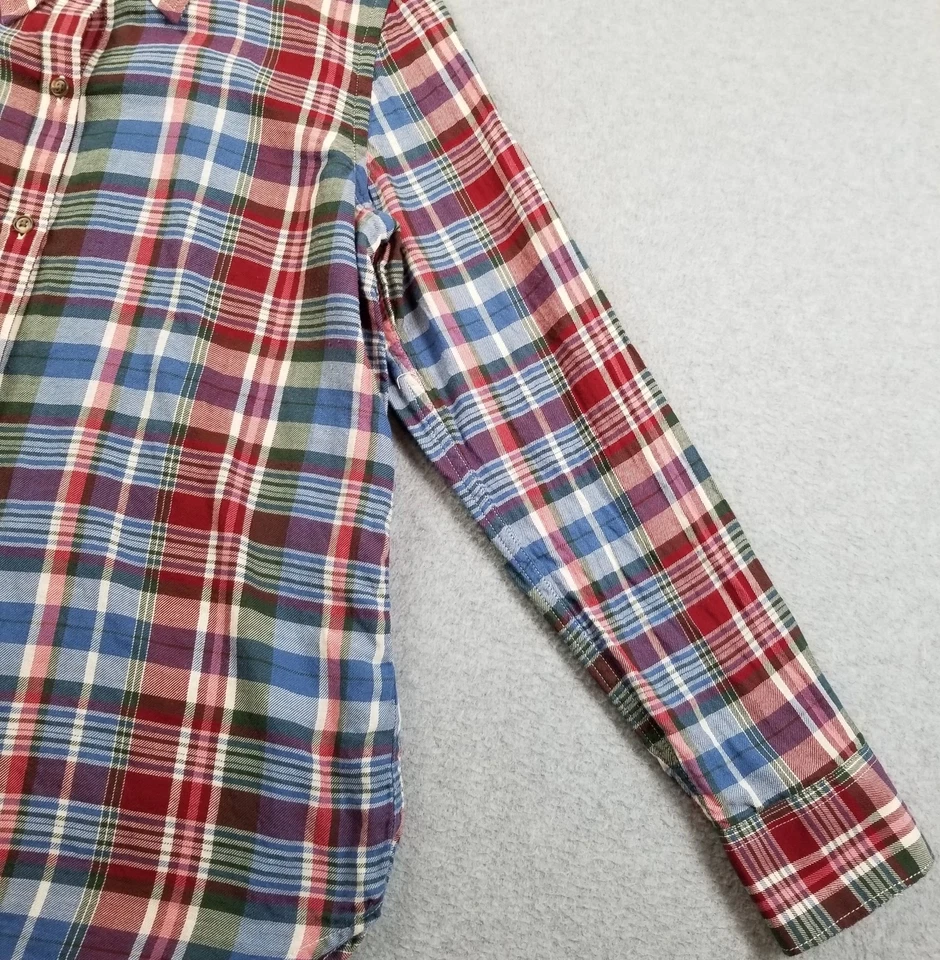 Camisa con botones American Living para mujer mediana M manga larga a cuadros algodón fino Foto 3 de 4