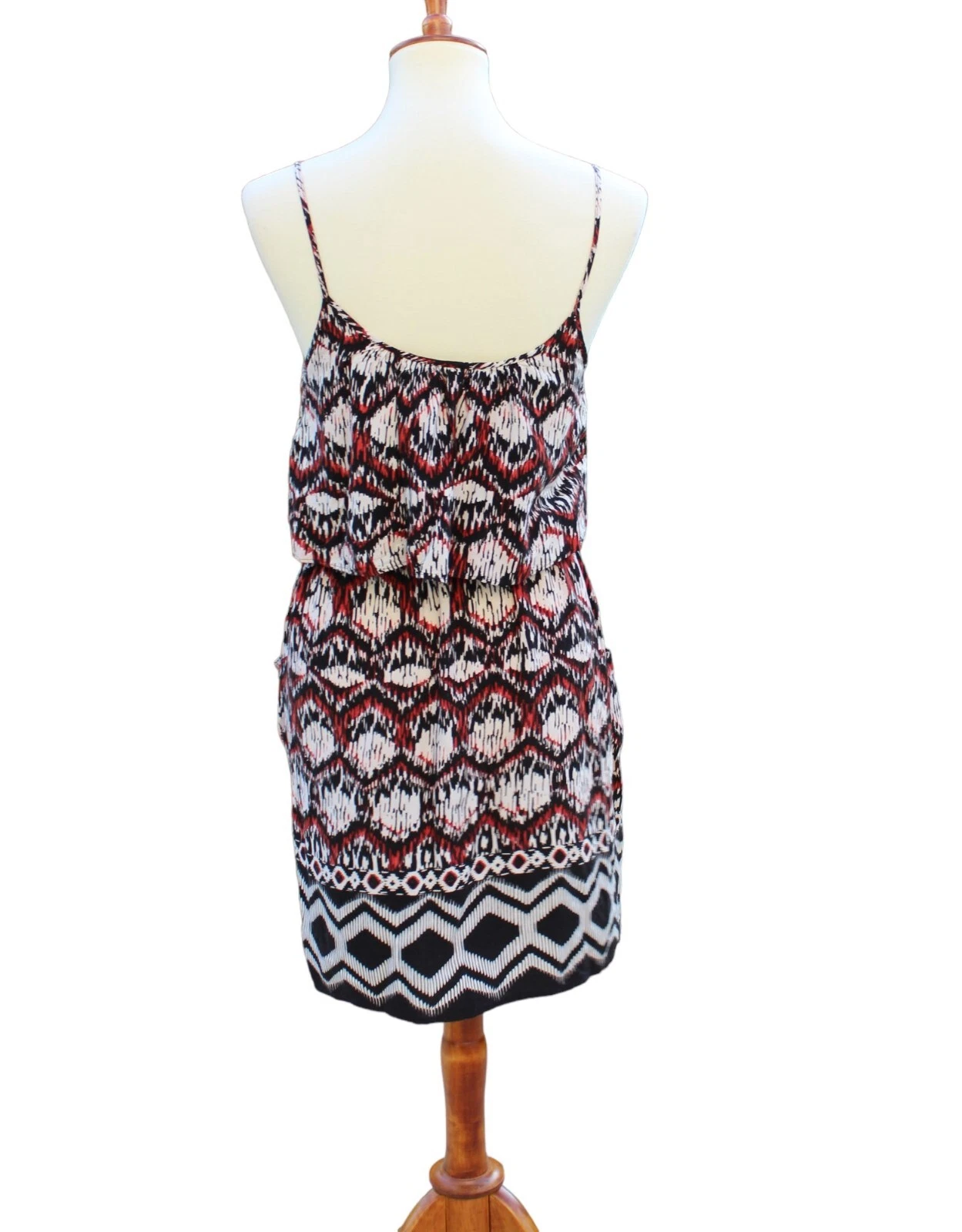 VETEMENTS Abito nero a strati taglia grande rosso panna stampa astratta tribale boho