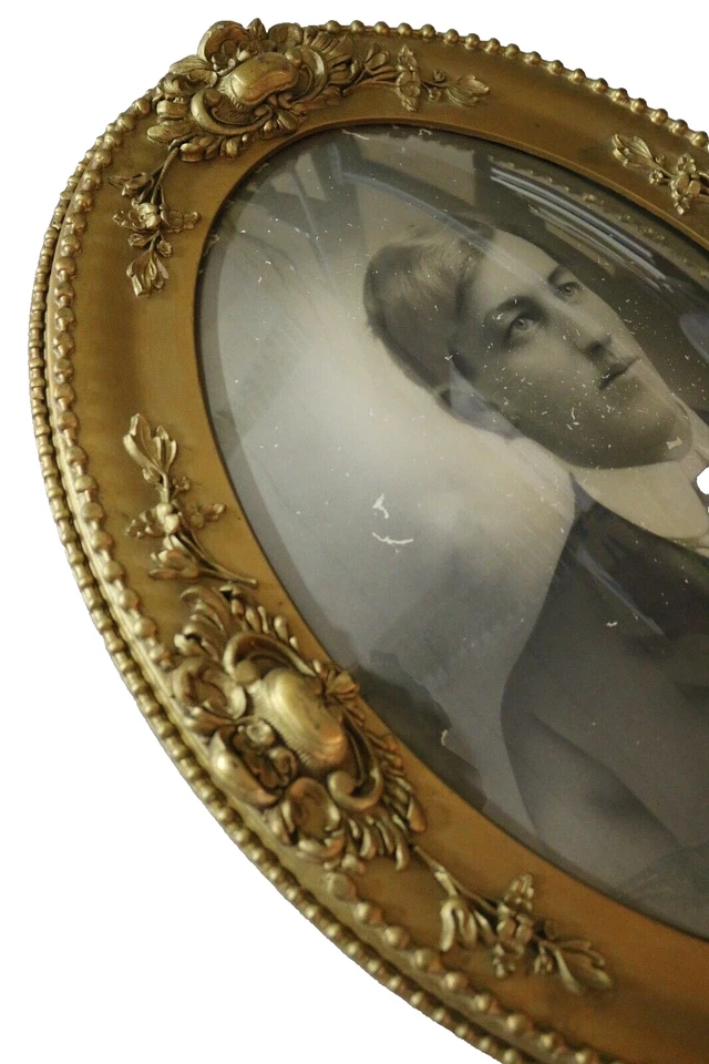 Antiguo marco de retrato victoriano yeso convexo años 1900 joven eduardiano grafito Foto 3 de 4