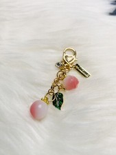 Peach Zipper Pull Bag Charm Keychain Fob Pink Gold New Handmade Gift