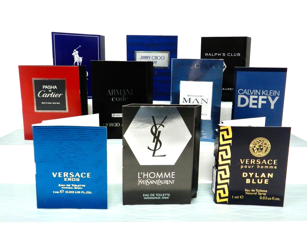 Men's Set of 10 Cologne Samples Versace RL Polo Giorgio Armani BVLGARI Cartier R